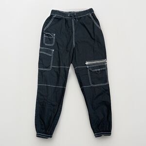 Hot Topic Denim Black Contrast Stitch Cargo Jogger Pants Black Size Small